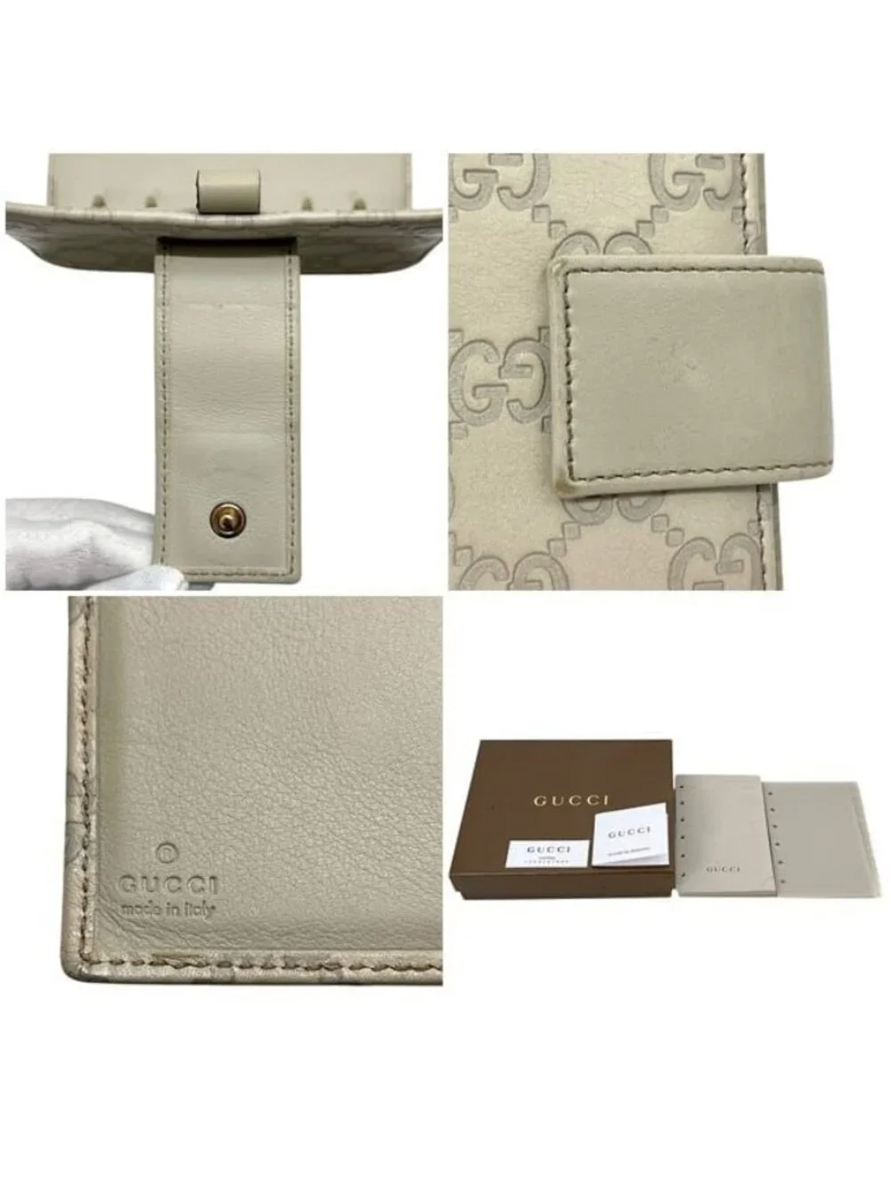 Gucci Notebook Cover Beige White Guccissima Line 6 Holes System Leather Agenda